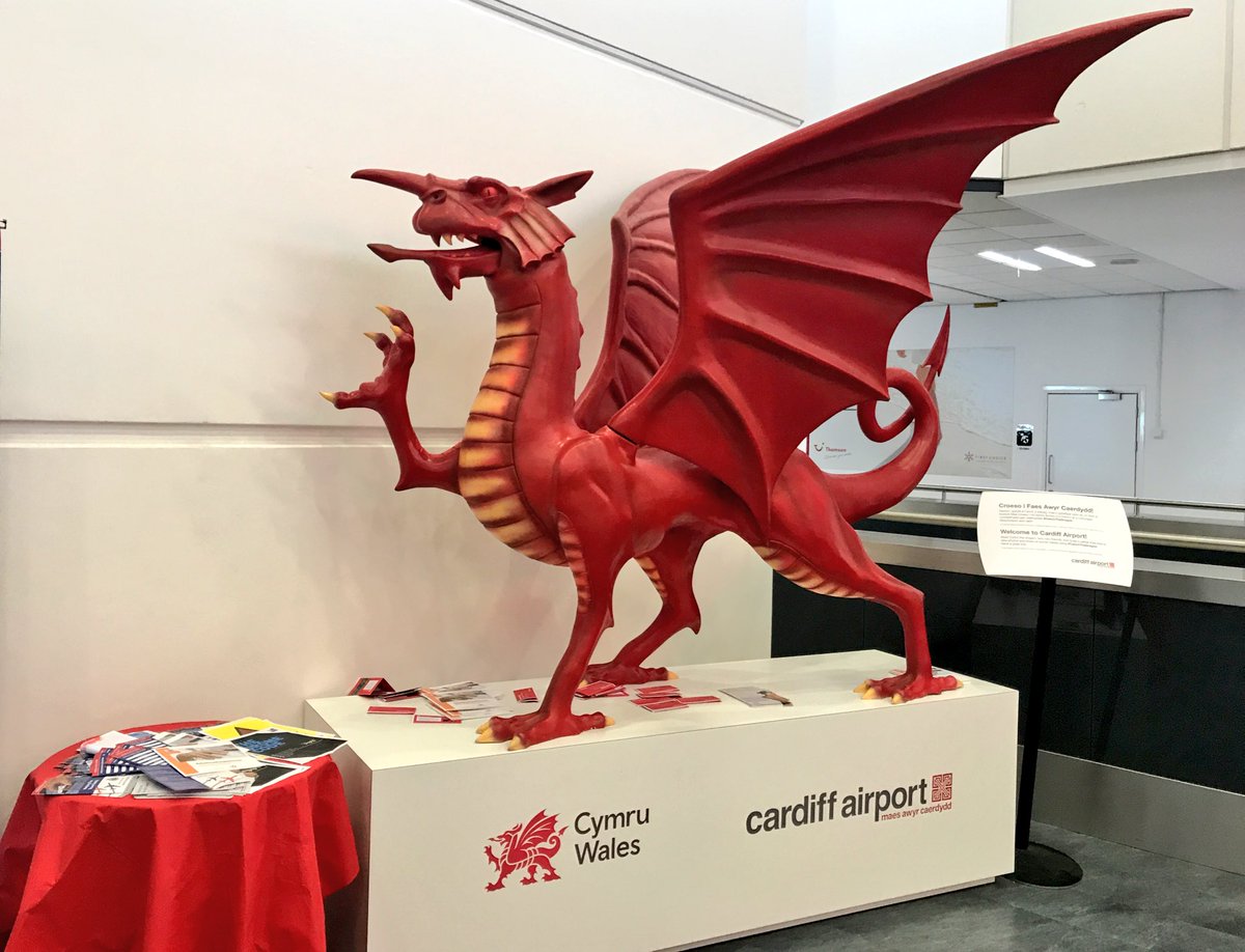 Where else in the world can you see Dragons? There's a fierce looking one at Cardiff airport right now. #welovewales