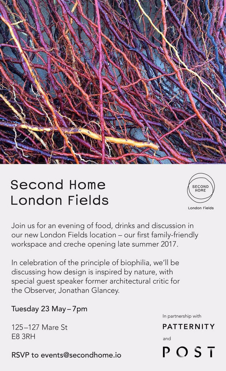 PATTERNITWEET's tweet photo. We have 20 spaces to join us tonight for an evening of ‘design inspired by nature’
RSVP to: events@secondhome.io 
First come first served https://t.co/CwhuC3CowA