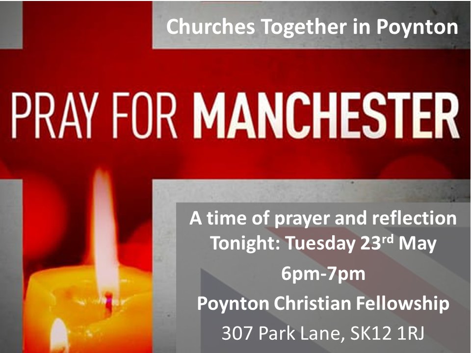 PoyntonBaptist's tweet photo. Tonight Poynton Christian Fellowship are hosting a time of prayer &amp; reflection (on behalf of Churches Together in Poynton) 6-7pm. Please RT https://t.co/mpX4RDU9XP