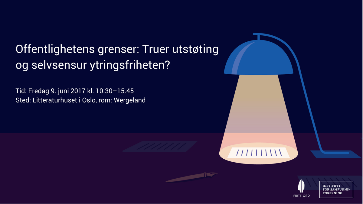 Truer utstøting og selvsensur ytringsfriheten? @ISFnytt og <a href="/FrittOrd/">Stiftelsen Fritt Ord</a> inviterer til konferanse. Påmelding her: samfunnsforskning.no/Aktuelt/Agenda…