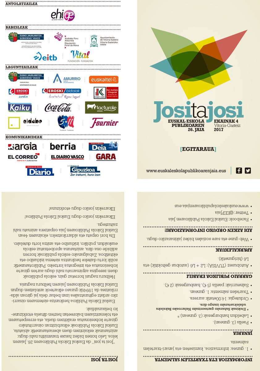 Euskal Eskola Publikoaren 26. Jaiaren egitaraua! Ekainaren 4an denok #Gasteiz​era!!! #jositajosi #Zabalgana #Vitoria