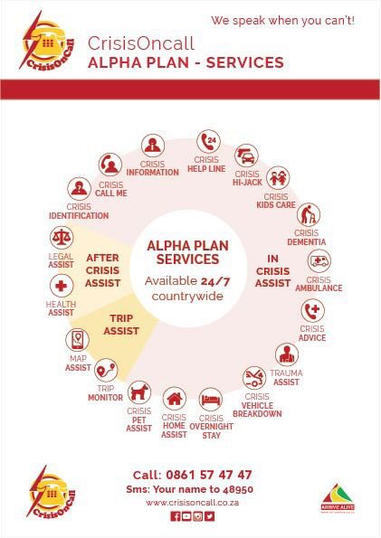 CrisisOnCall's tweet photo. All the services one can enjoy when you become a member of CrisisOnCall. For only R99,00 PM "We speak when you cant" https://t.co/WdqbuovhYB https://t.co/R3yFKl7ffM