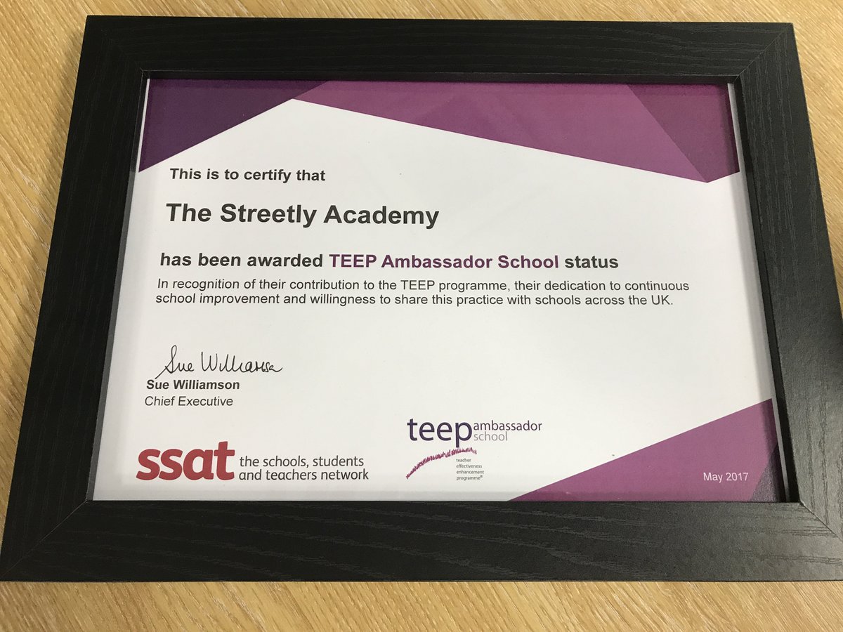 StreetlyAcademy's tweet photo. This has arrived today recognising our work in teacher development and school improvement. Very proud to be a @ssat TEEP Ambassador School. https://t.co/I90TuEqC2z