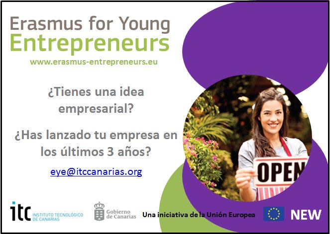 ITCCANARIAS's tweet photo. Emprendedor novel o empresario afianzado, todos tienen su oportunidad en #ErasmusEntrepreneurs
🗓24/5,@CamaraGCanaria📝https://t.co/4kL1Gou5xn https://t.co/DNDckPTbKb