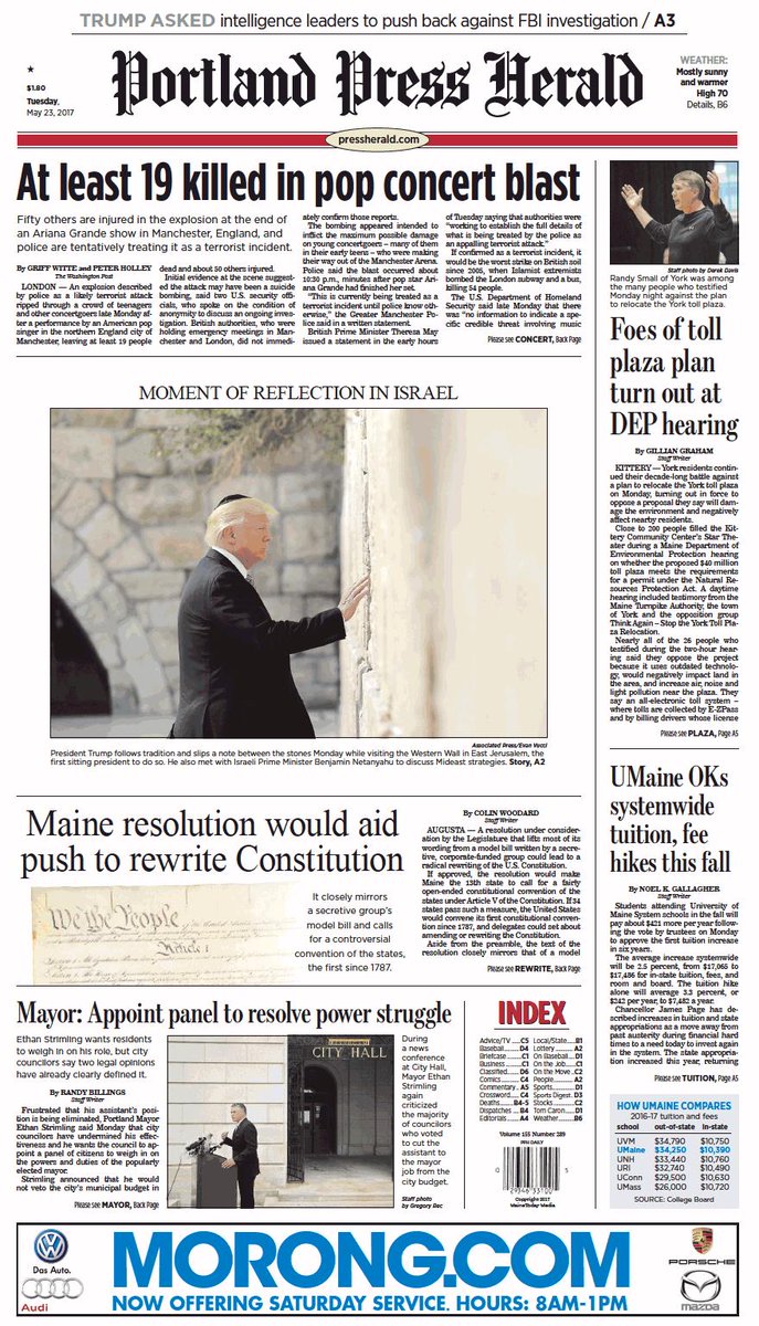 Today's Portland Press Herald front page, Tuesday, May 23, 2017 ...