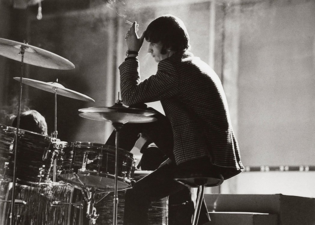Ringo Starr on his drums smoking a cigarette, 1960s