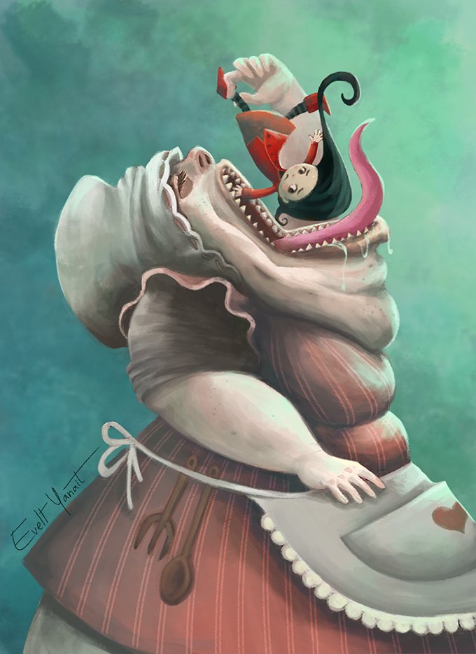 eveltyanait's tweet photo. Hi! I introduce you Miss Potter snacking! She's the villain of a story I created some years ago 😀 (2017remake) #eatchildren #childrenterror https://t.co/bDQBwmCQDx