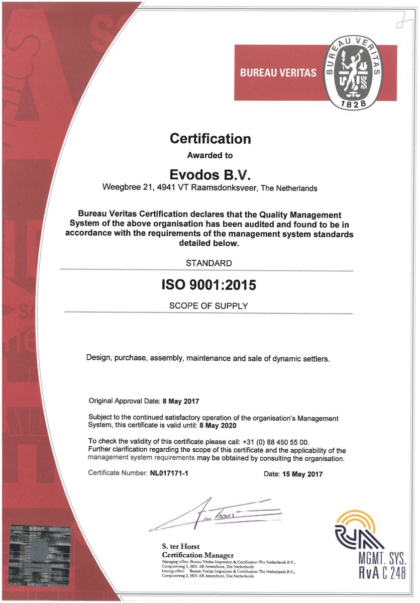 Evodos is now officially ISO9001:2015 certified