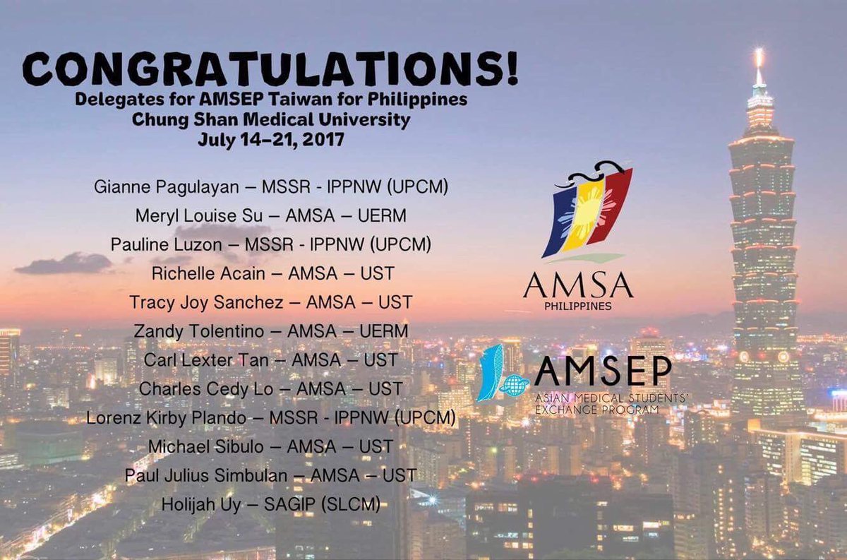 AMSAUST's tweet photo. CONGRATULATIONS to the AMSA UST delegates who are chosen to represent AMSA Philippines in the upcoming summer exchanges! #AMSEP https://t.co/ZO2Lr6ArtY