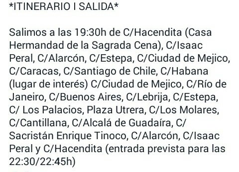 Itinerario de Salida de Nuestra Señora de las Angustias el próximo 27 de mayo de 2017.