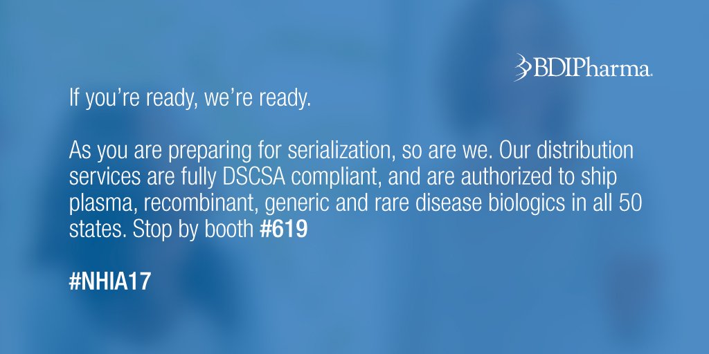 BDIPharma's tweet photo. We work closely with manufacturers to ensure access for patients who rely on their therapies. See us at #NHIA17 to learn more. Booth #619 https://t.co/V72aqhyFf8