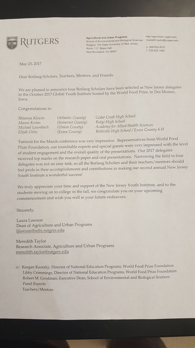 STEM_Bobby's tweet photo. Congratulations to #WeAreCedarCreek junior Rhianna Klewin on being selected as NJ delegate for the World Food Prize competition #PirateSTEM https://t.co/n1GsDhPAjI