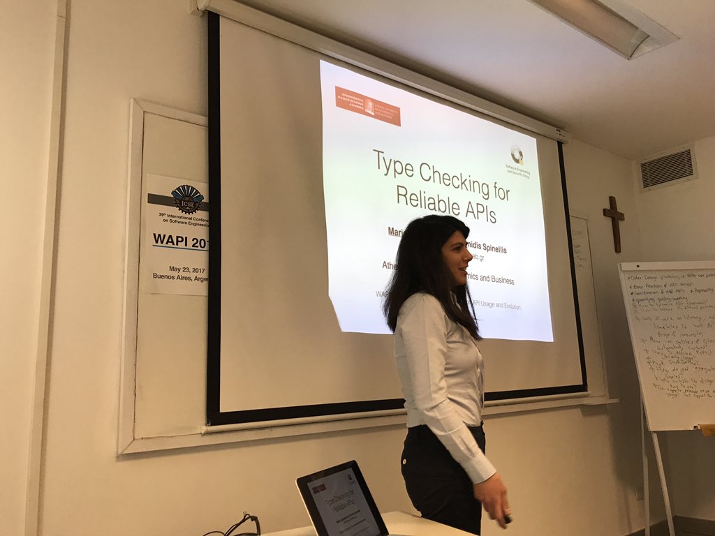 sarahnadi's tweet photo. Last paper talk at #wapi17. @mkechagia talking type checking APIs #icse17 https://t.co/N9nhKp6Wbr