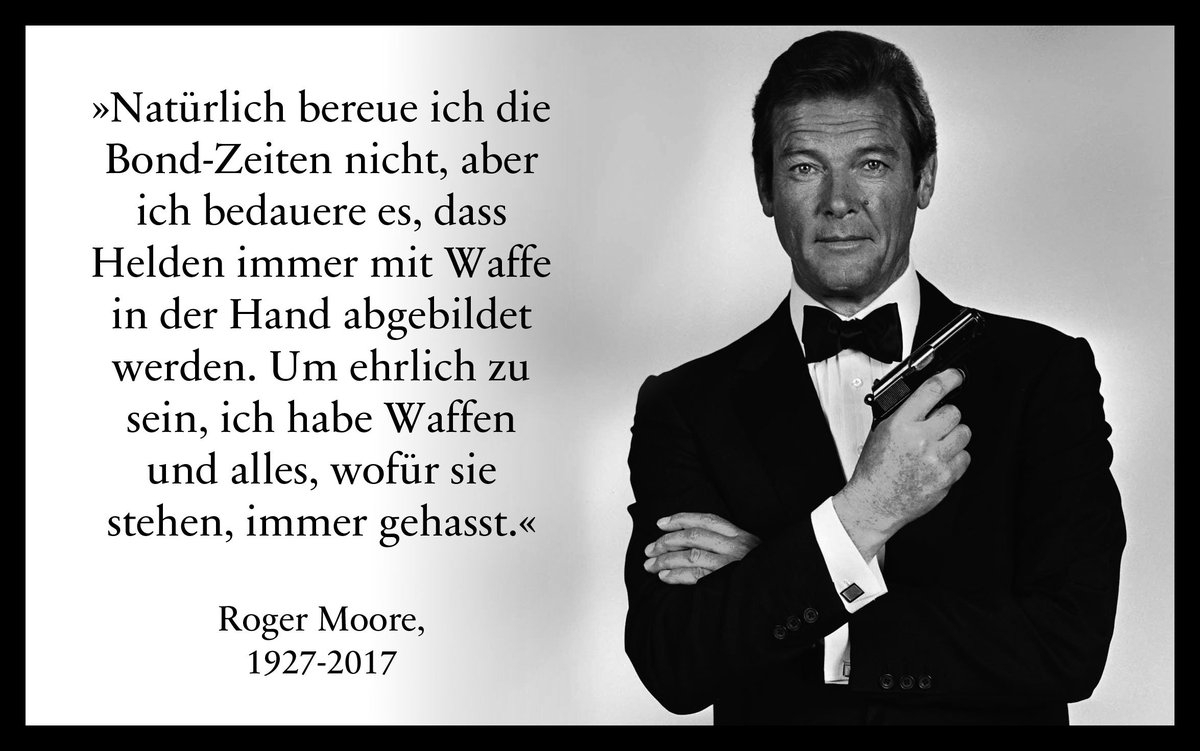 SZ Magazin (@szmagazin) on Twitter photo Wir werden Roger Moore heute dutzende Male mit Waffe abgebildet sehen. Er selber würde das bedauern. Wir werden Roger Moore heute dutzende Male mit Waffe abgebildet sehen. Er selber würde das bedauern.