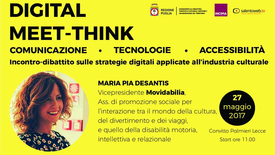 Movidabilia's tweet photo. #digitalmeetthink, anche #movidabilia c'è! @RegionePuglia @salentowebtv #savethedate - 27 maggio #convittopalmieri, #lecce
#bestpractice https://t.co/dIBzm5DwCn