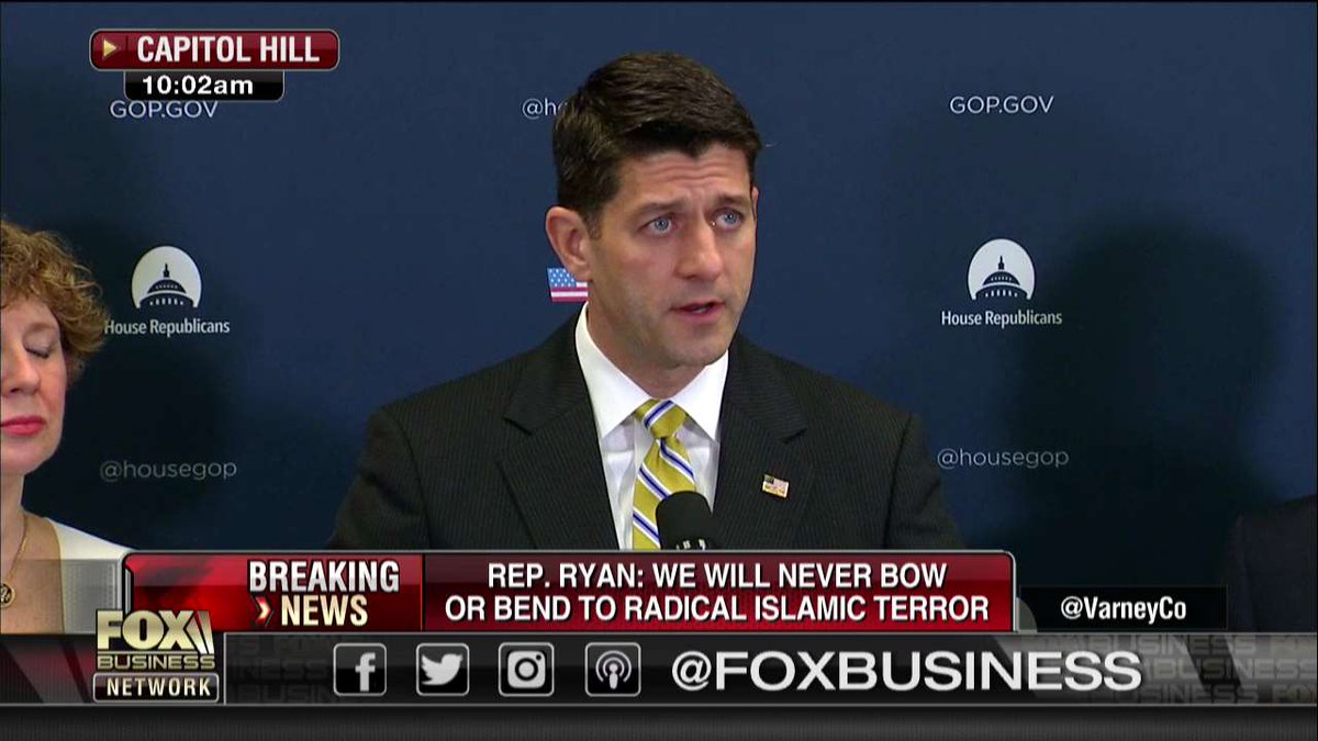 FoxBusiness's tweet photo. .@SpeakerRyan: "Terror is a threat that we all face together." https://t.co/wk78To1hK7
