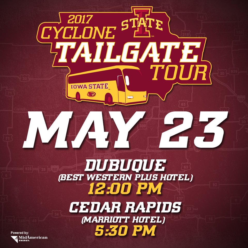 CycloneATH's tweet photo. Dubuque and Cedar Rapids - the Tailgate Tour is headed your way today. We'd love for you to join us! #CycloneTour
πͺοΈπ https://t.co/H9DE1RNxUC