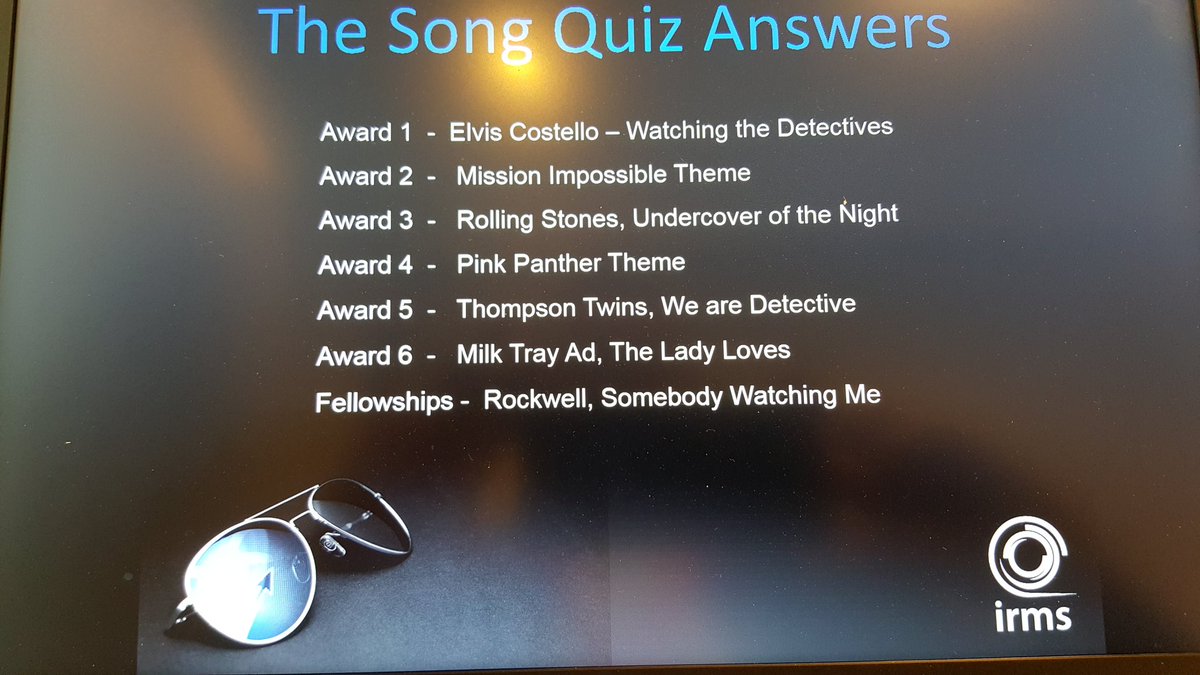 nicklitton's tweet photo. IRMS Quiz Answers from yesterdays Gala Dinner #IRMS17 https://t.co/Jv9dRaGvW9