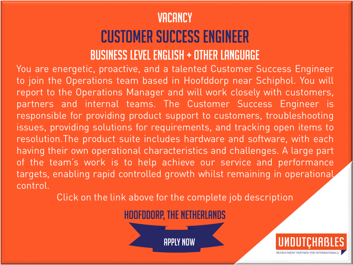 UndutchablesRec's tweet photo. #job #CustomerSuccessEngineer #aviation #English #Undutchables #internationaljob #vacancy #werehiring #apply https://t.co/v0qmn71dGw https://t.co/Ga3ccjjpr2