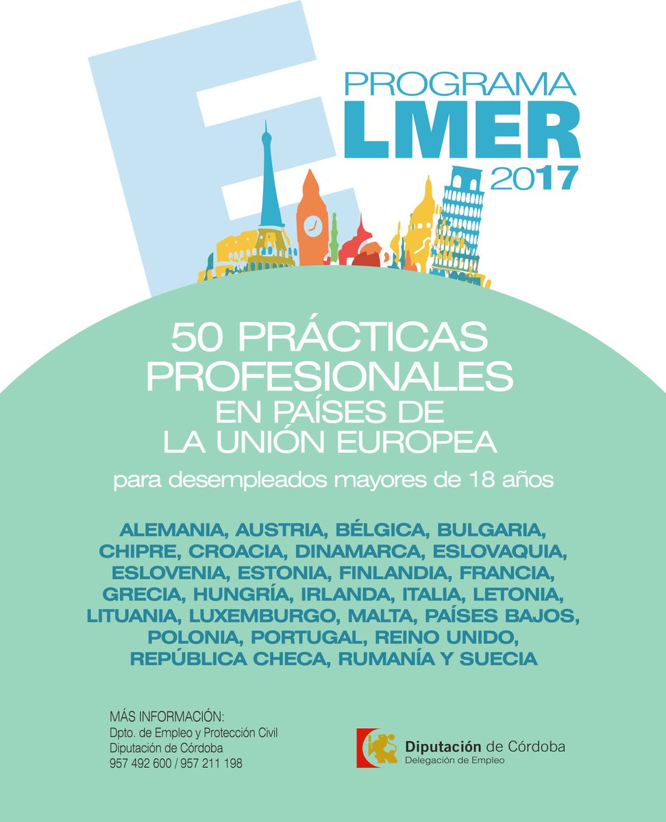 dipucordoba's tweet photo. Aún puedes solicitar tus ayudas para realizar prácticas profesionales en #UE con #ProgramaElmer. Hasta el 29 de mayo https://t.co/64CViP9NAS https://t.co/dpTWy5hfVD