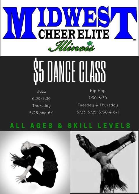 MCE_Illinois's tweet photo. Drop-In Dance Classes thru the rest of May!!!
$5
Hip Hop and Jazz
Tuesday/Thursday
Bring a friend!!!
#mceil #mcetakeover #mcedance https://t.co/4BQOvPtqRZ