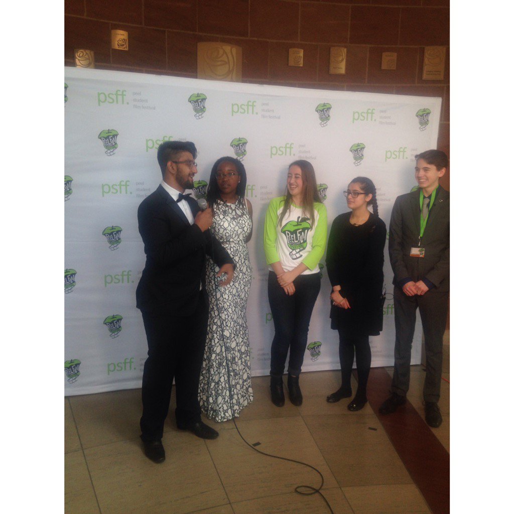 PeelSFF's tweet photo. #PSFF2017 Secondary Division MCs (From Left): Imaad, Abigail, Amita & Jesse sharing their experiences! @PeelSchools https://t.co/N8LkAJjzVx