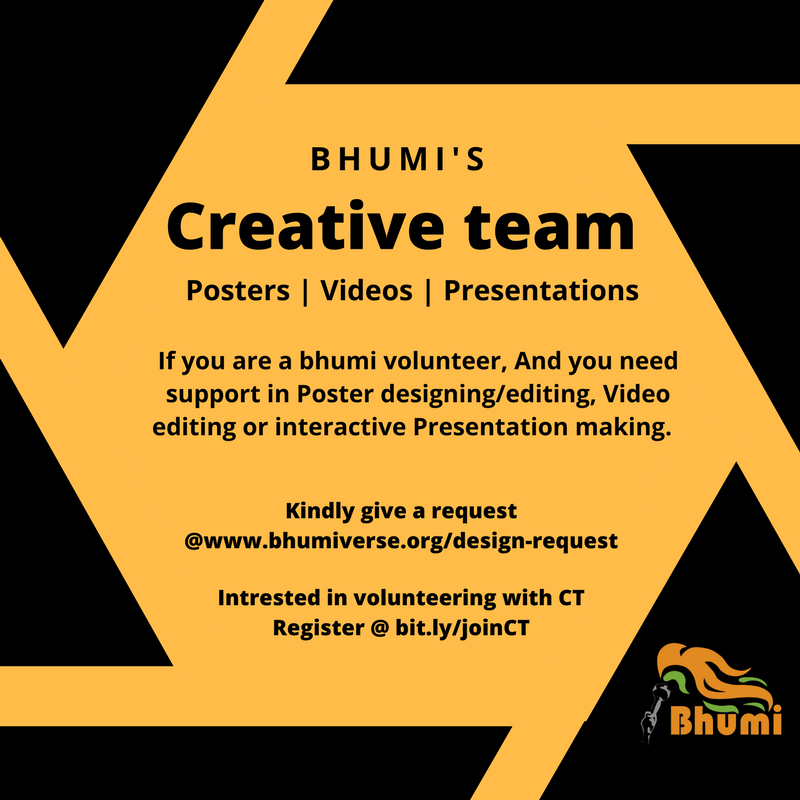 VolunteersOrg's tweet photo. Raise support request to CT at https://t.co/tXdjJgr92h
For Bhumi #Volunteers to join our Creative Team, register at https://t.co/PLsw4P7EHh https://t.co/BiUa03uuag