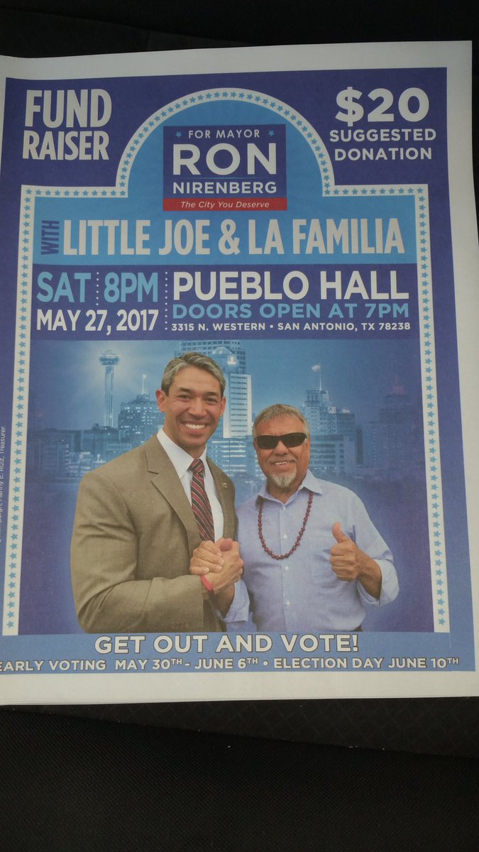 Come this Saturday, May 27th, and help support Ron Nirenberg for Mayor!!! VIP seating avsilable!!!