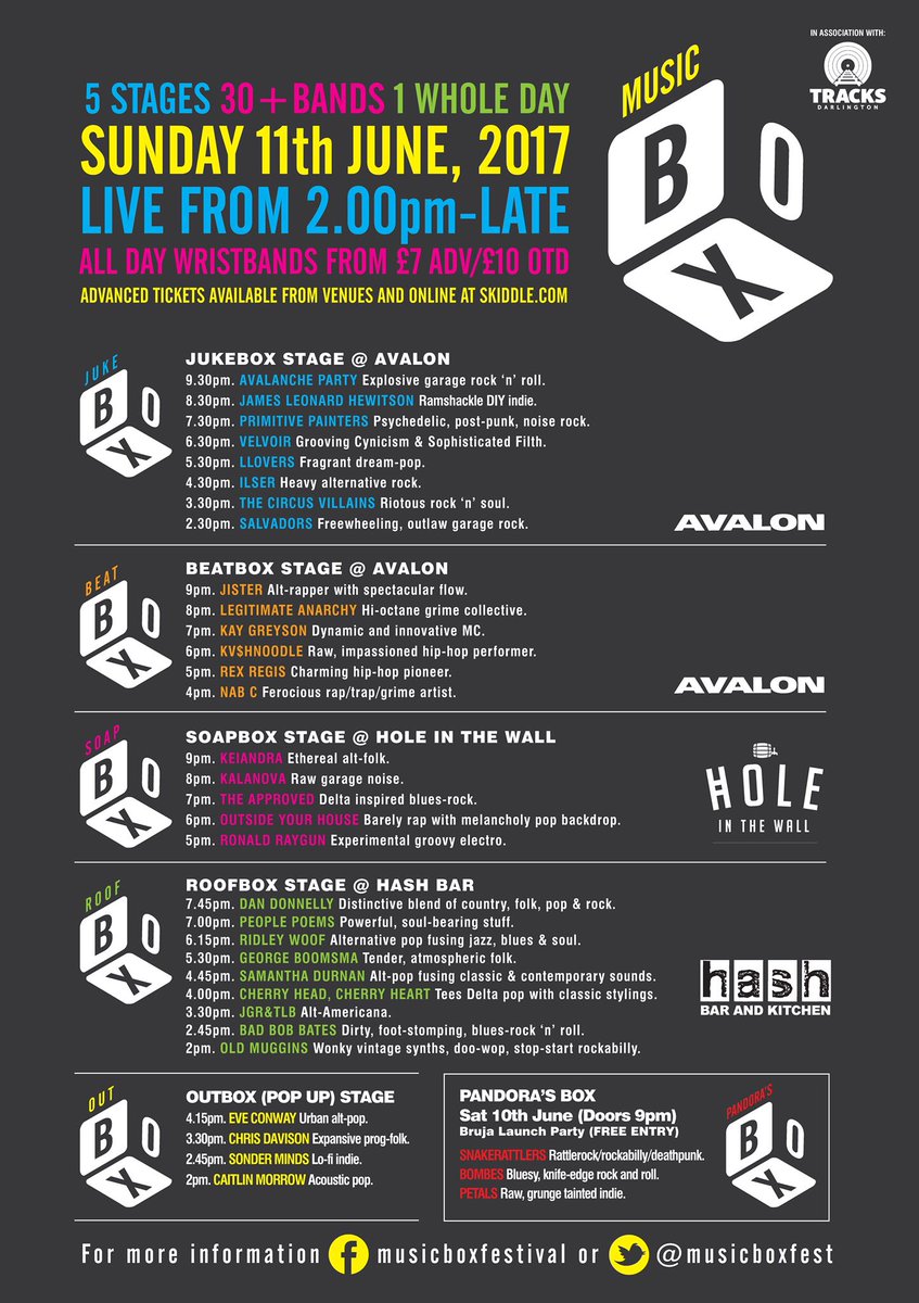 Tah Dah! MB17 stage times. Plan away... #Darlington #music #festival
skiddle.com/e/12928715