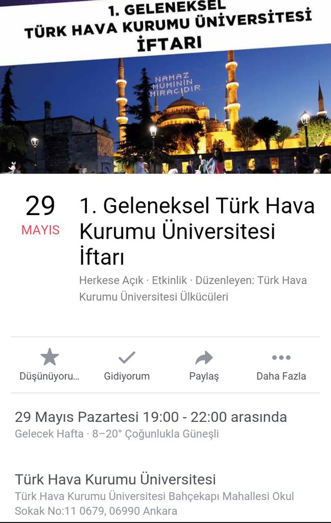 Türk Hava Kurumu Üniversitesi Ülkücülerinin hazırlamış olduğu 1. Geleneksel Türk Hava Kurumu Üniversitesi Iftarı