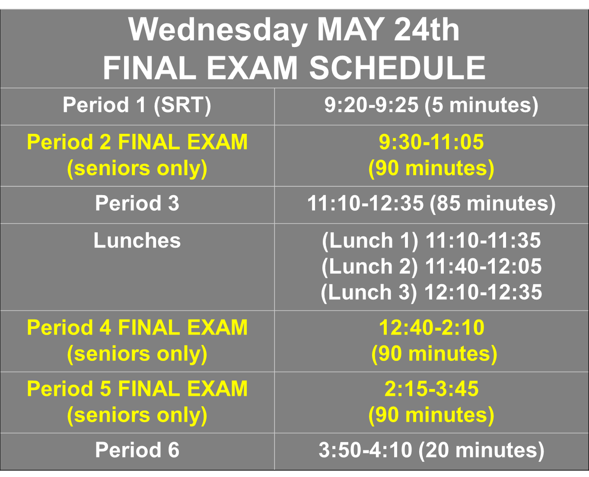 BDUtv_News's tweet photo. Final exams begin tomorrow for seniors for periods 2, 4, &amp; 5 beginning at 9:30AM! Good luck #BDUclassof2017 https://t.co/vOj2N3ALEL