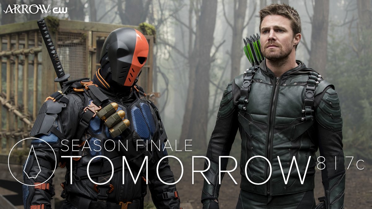 CW_Arrow's tweet photo. Catch up before Slade and Oliver join forces on the season finale of #Arrow, tomorrow at 8/7c: https://t.co/vO8fUCwEOW https://t.co/sIN7qb8rgT