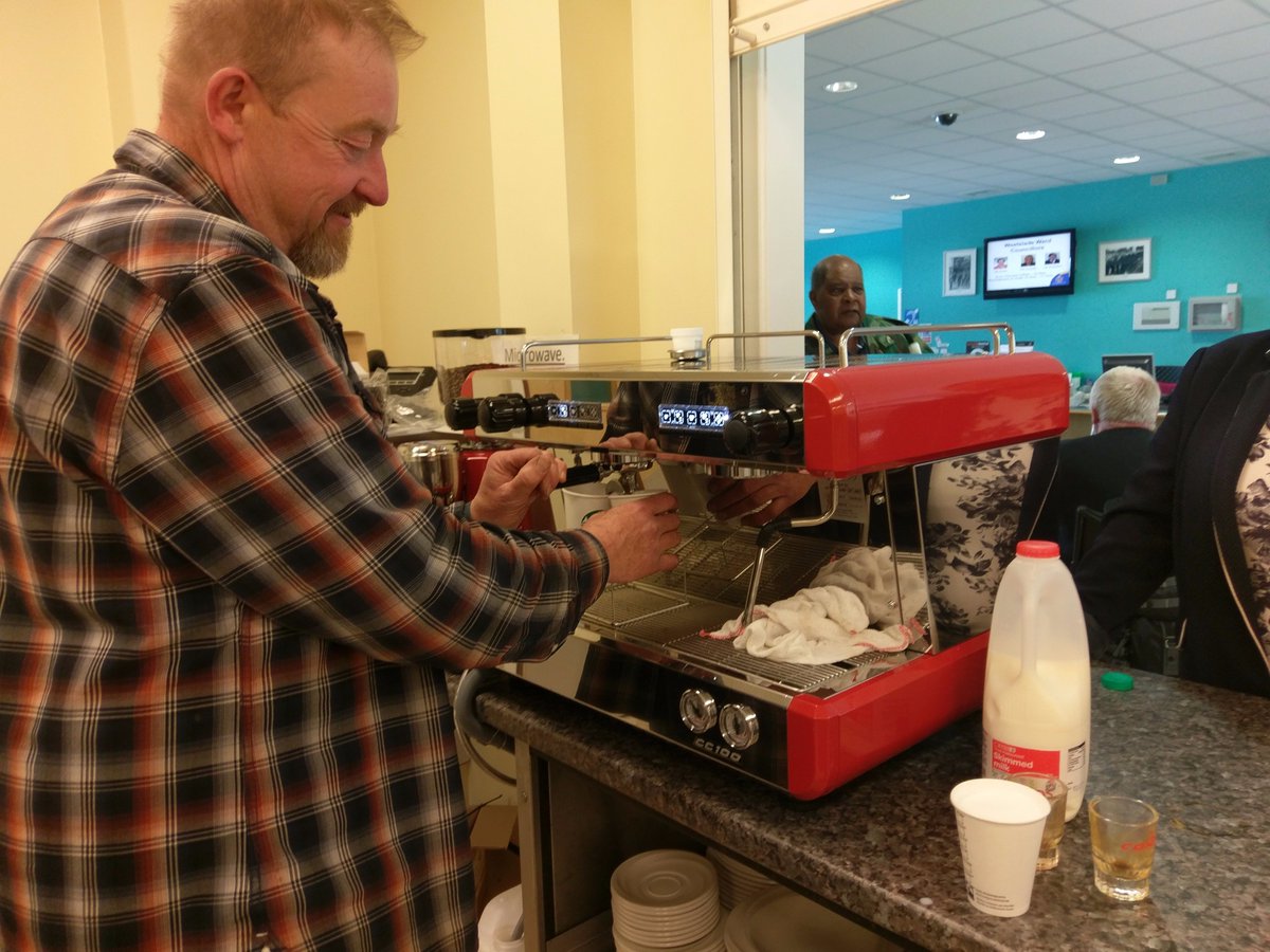 SLumley's tweet photo. Checking out the new coffee machine @ForwardAssist1 @JulieDenton007 @Alanspearman1 @JCForwardAssist @Bobbobthedriver https://t.co/Sm3x5Cmqro