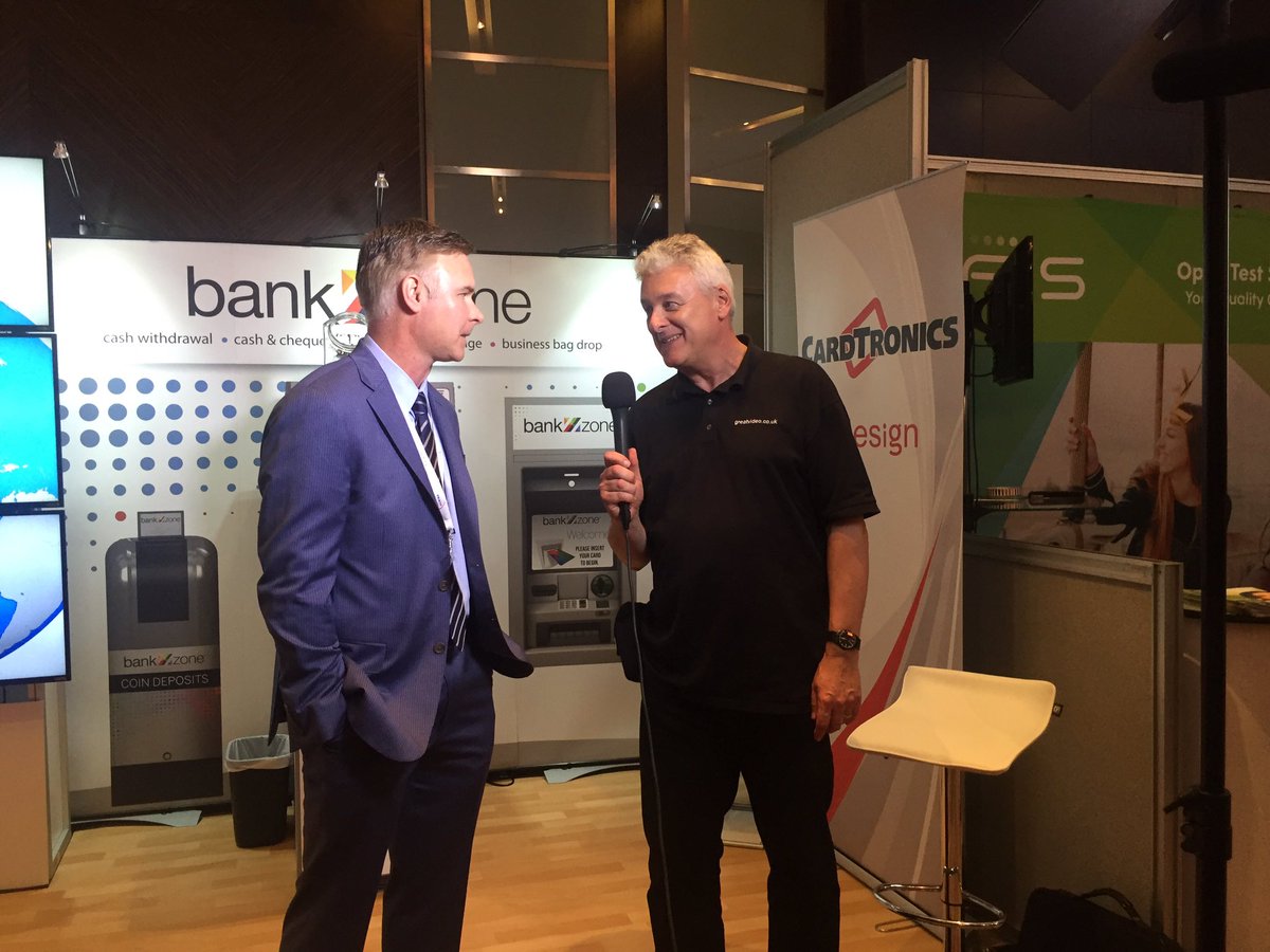 Cardtronics_UK's tweet photo. Brian Bailey talks to @RBRLondon about our #OnHub #ATM solutions at #SSBEurope's reception drinks - Sponsored by #Cardtronics https://t.co/tMcWCZPSsH