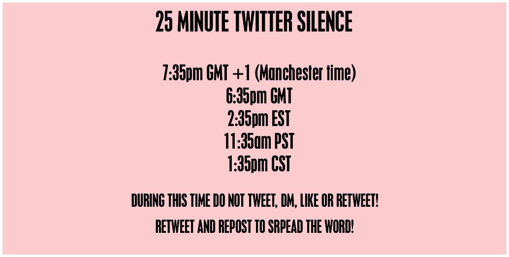 25 MINUTE TWITTER SILENCE
In remembrance of the lives we've lost. 
RT to Spread the word!
