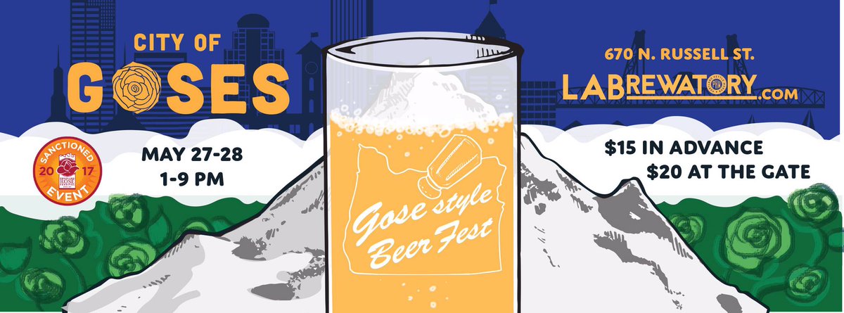 <a href="/The_CityOfGoses/">The City of Goses</a>, the world's 1st Gose-Style Beer Fest is this weekend <a href="/Labrewatory/">Labrewatory Brewery</a>! We're stoked! 🍻#MemorialDayWeekend #pdxbeer #brewvana