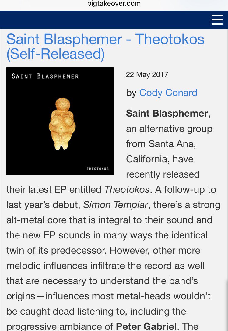SaintBlasphemer's tweet photo. Thanks @BigTakeoverMag for the review! https://t.co/h8UWMOF0KK    #newmusic #alternative #grunge #metal #influences #tool #nirvana https://t.co/VtT3qzMsqS