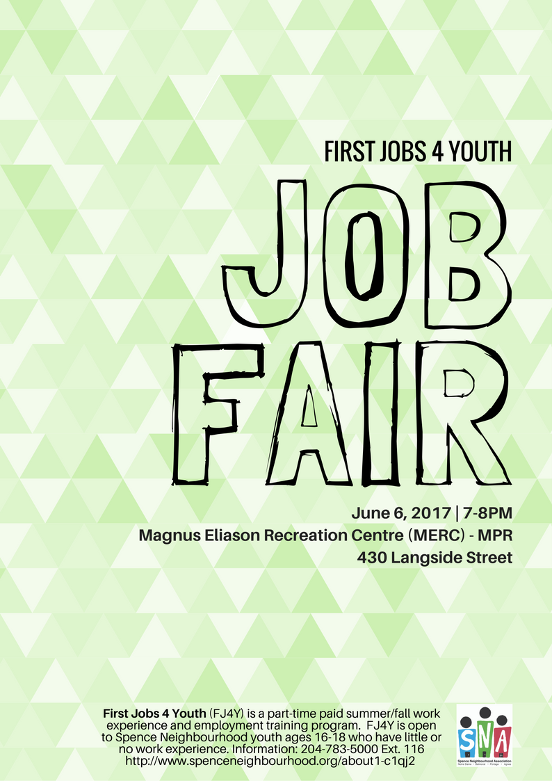 Please join us for our First Jobs 4 Youth (FJ4Y) Job Fair! June 6 at 430 Langside. 7-8PM. Info attached.
