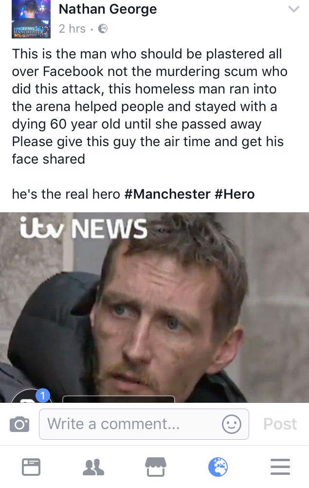 NathanGeorgedj's tweet photo. Get this man trending on twitter instead of the murdering scum that did this, people like this man below need to be focused on #Manchester https://t.co/tgivCUopFJ