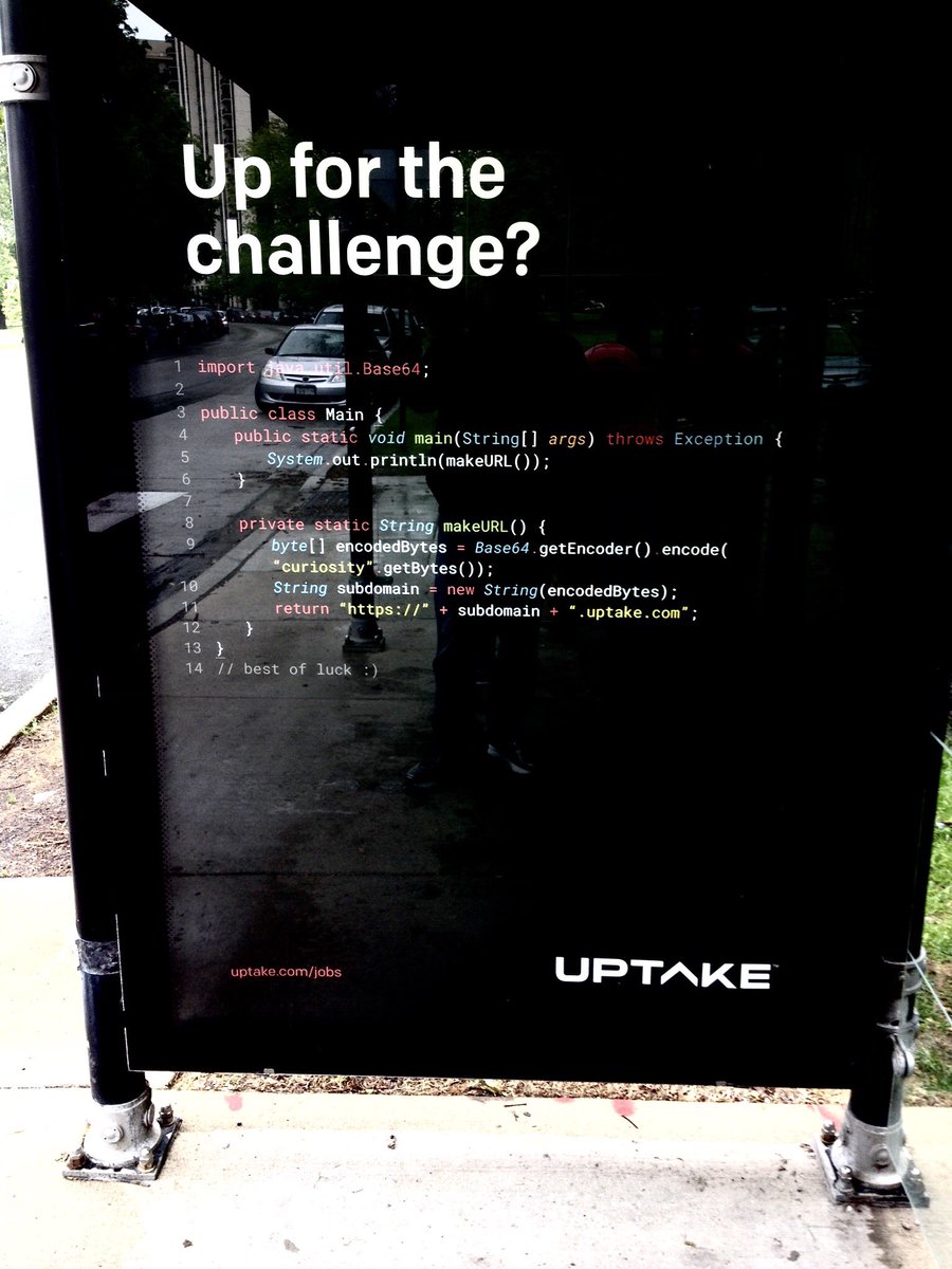 c7five's tweet photo. A bus stop in #Chicago is your entry point to the #UptakeChallenge. #infosecjobs #devopsjobs #developerjobs https://t.co/PNtbRv6IDj