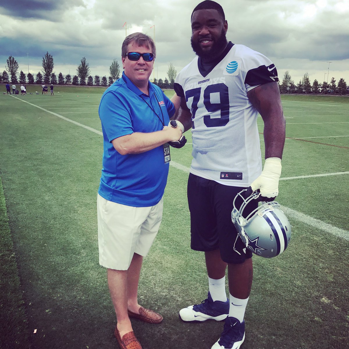 CoachMcElwain's tweet photo. A big thanks to Coach Garrett and the @dallascowboys for having us out at OTAs today. Pretty cool seeing some Gator Greats out there too! https://t.co/8HH6rFofJJ