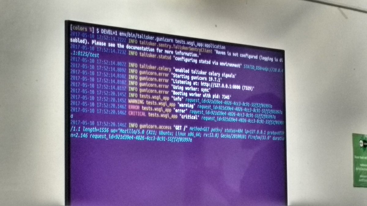 matthewpskelton's tweet image. "Colours make for a better developer experience when looking at logs" - @bloodearnest  #leedsdevops @leedsDevops