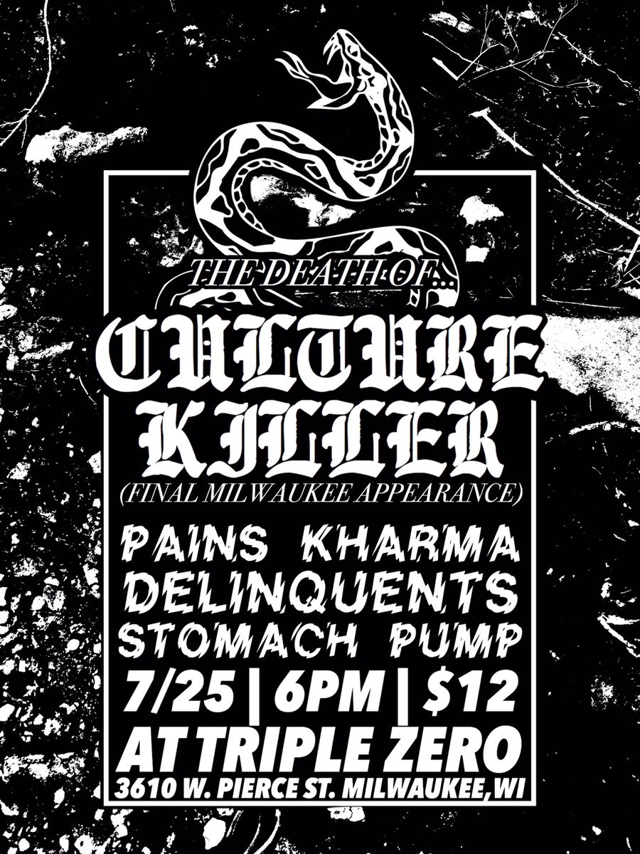 Numberonejrio's tweet photo. hey, fresh gig! lots of y'all have been asking for culture killer for a while. this is the only time they'll play mke. can i get an rt? https://t.co/NRNwaJqPoN