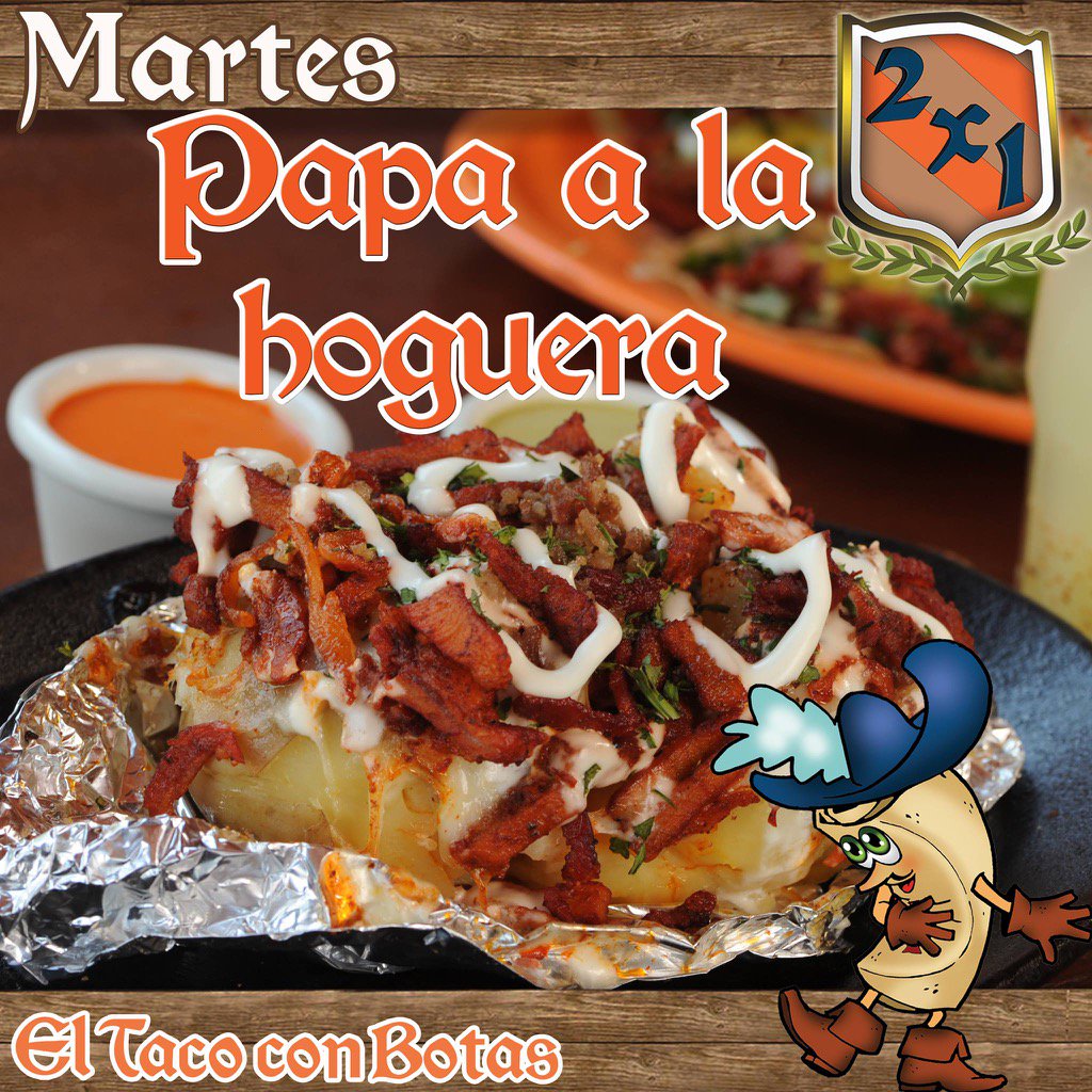 Eltacoconbotas's tweet photo. Disfruta nuestra promoción del día #PapaAlaHoguera2x1 en #TacoConBotas https://t.co/vMQinOfDfA