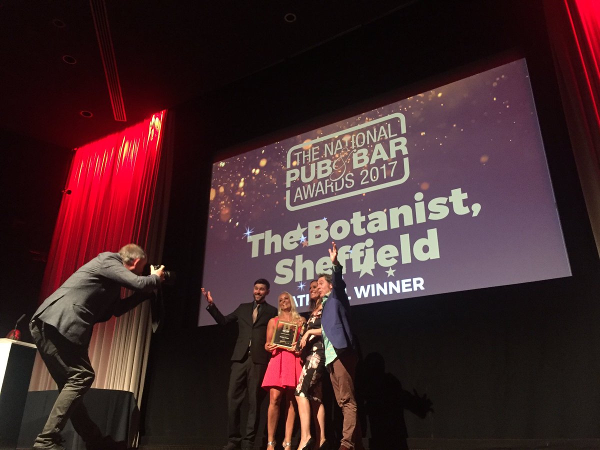 PubandBarMag's tweet photo. The National Pub &amp; Bar of the Year is @thebotanistuk in Sheffield. A massive achievement for a wonderful business. #PubandBarAwards https://t.co/hc11QObVT6