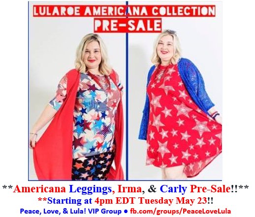 PeaceLuvLula's tweet photo. #Lularoe #Americana Pre-Sale now open!!  Nab your size before it's gone: https://t.co/uroMwOPp37
#lularoeamericana #shop #presale https://t.co/52bcjqrY2u