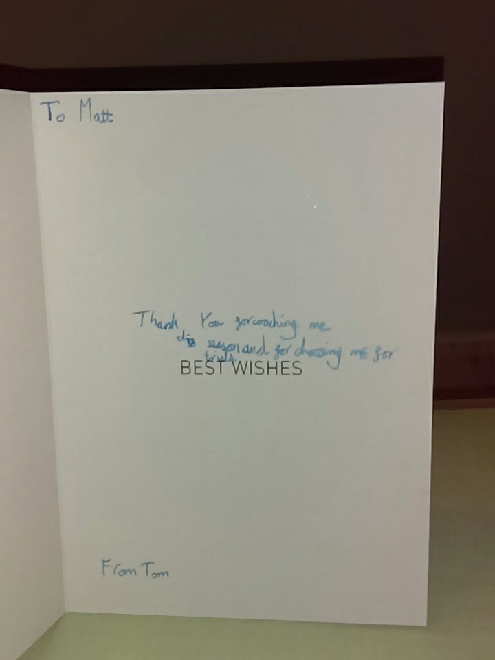 Quality last session at Linton Soccer Centre, they have been a pleasure to coach! Love this card I got from one of the boys too!! ⚽⚽⚽