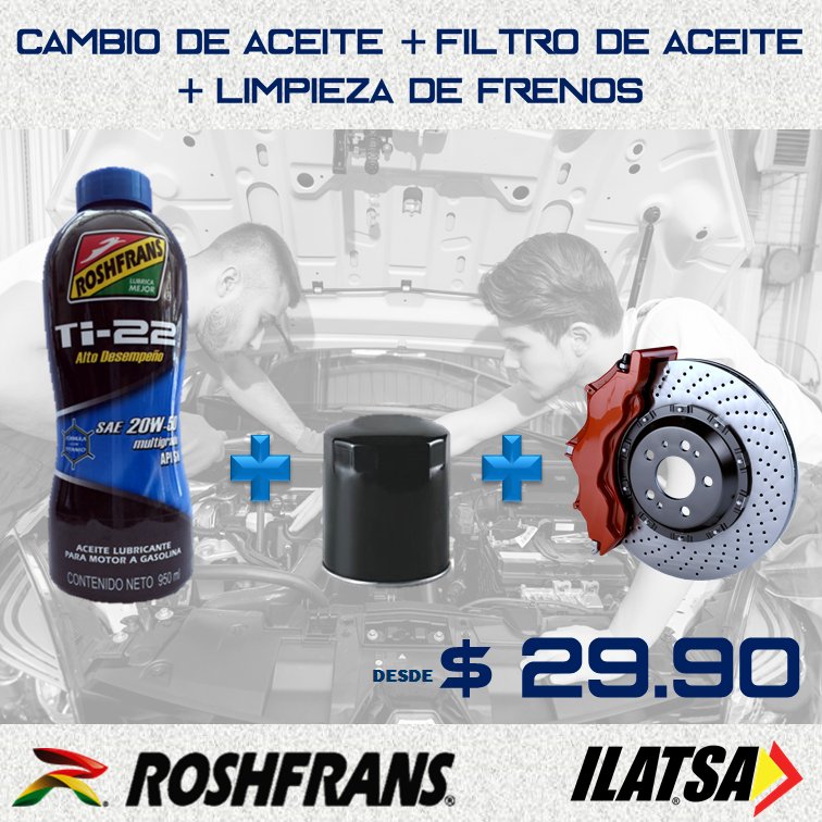 ILATSA_'s tweet photo. * Restricciones Aplican, mientras duren existencias. Precio incluye IVA
#ILATSA #30Años #Roshfrans #CambiodeAceite #Filtro #LimpiezadeFrenos https://t.co/WMTaGFGvrS