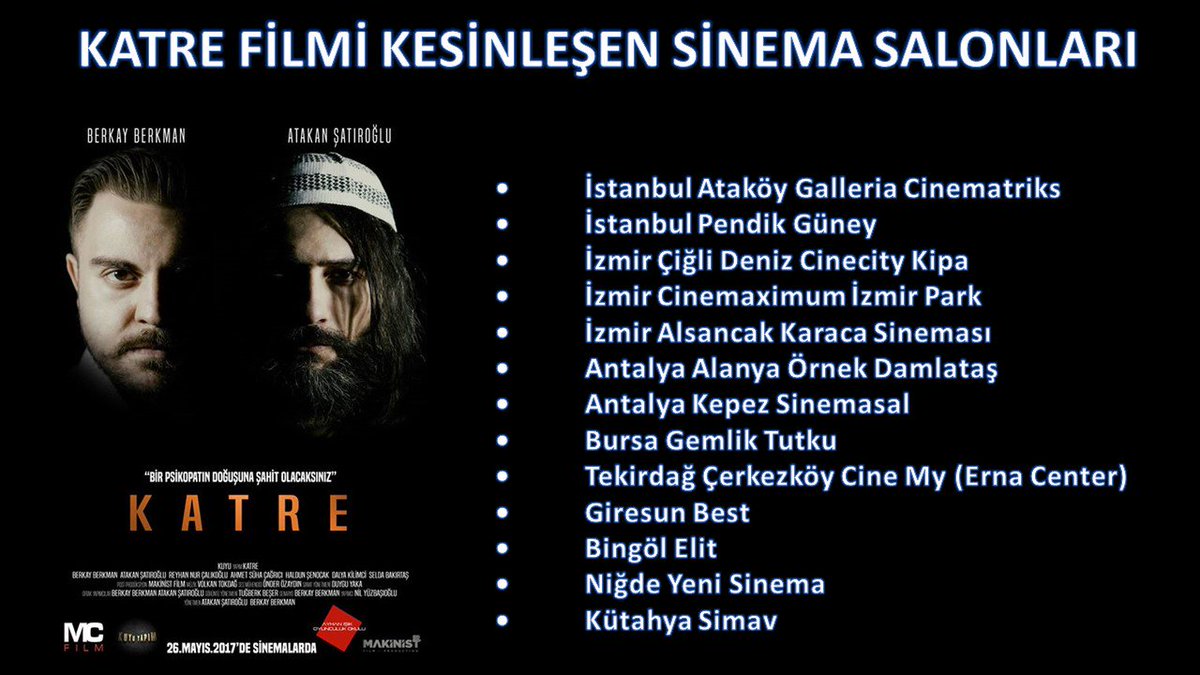 katre_film's tweet photo. KATRE FİLMİ KESİNLEŞEN SİNEMA SALONLARI
Katre 26 Mayıs'ta Sinemalarda... https://t.co/d2Ur5VzH20