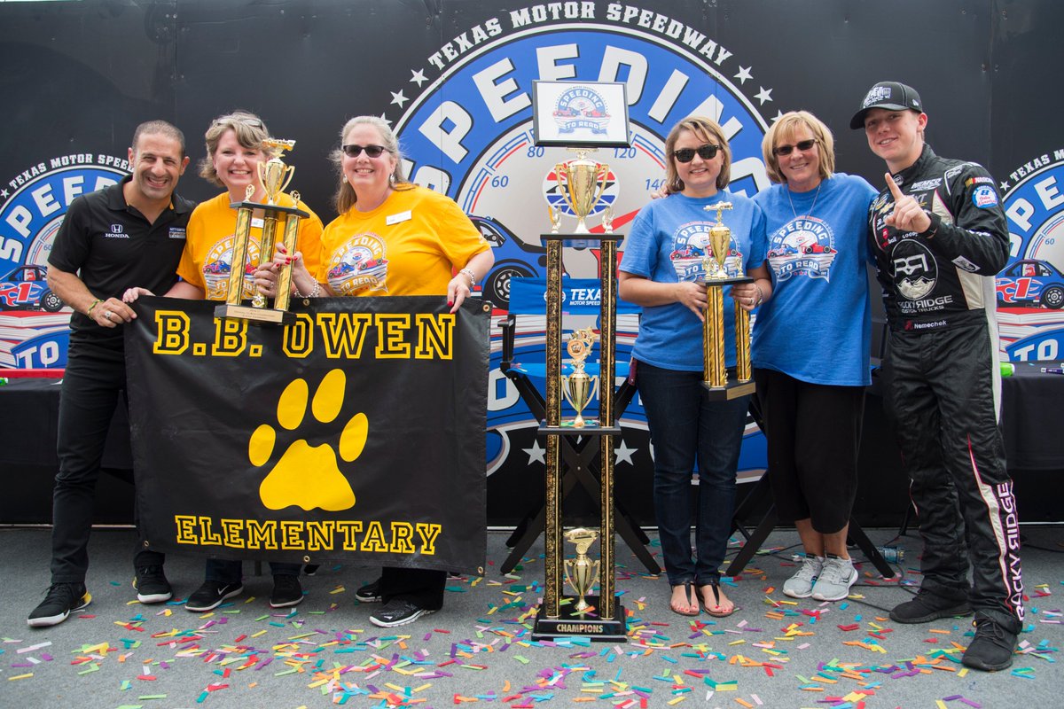 Ziz007's tweet photo. Congrats to @TXMotorSpeedway #SpeedingToRead co-school champs  @bbowenes @eprayzorelem w/ 100% of their students reaching the reading goals! https://t.co/aS3EzKnglX
